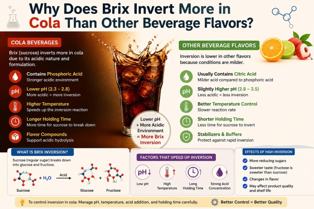Why Does Brix Invert More in Cola Than Other Beverage Flavors